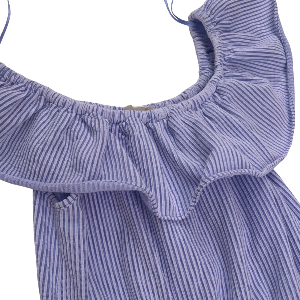 Michael Kors Dress Womens Medium Blue Seersucker Striped Off Shoulder Excellent - Picture 6 of 12